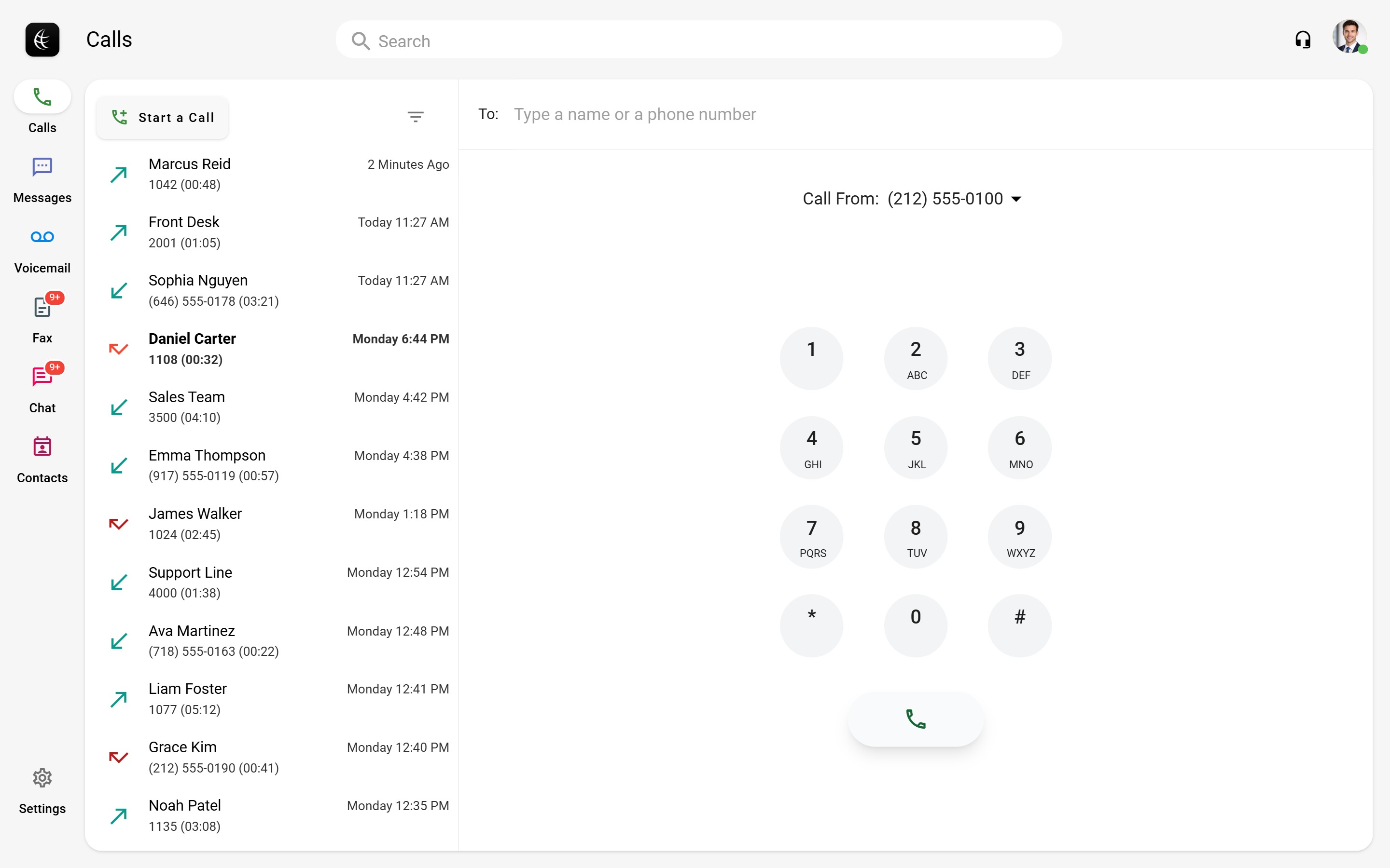 Teleconsole desktop: dialer and call history